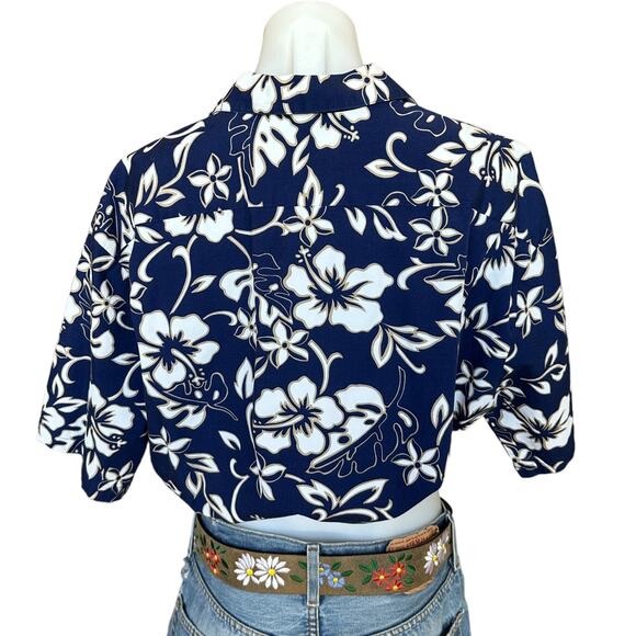 Hawaiian Shirt Hibiscus Button Down Crop Top One Size Boxy Coconutgirl Unique - Picture 3 of 6